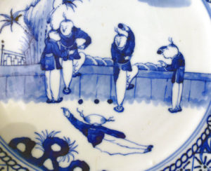 19th C. blue & white Plate – 5 Boys