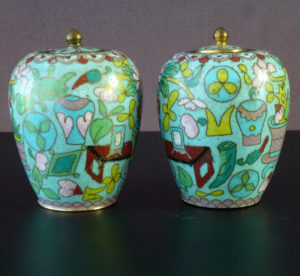 Pair 19th C. Cloisonne Vases – 100 Treasures
