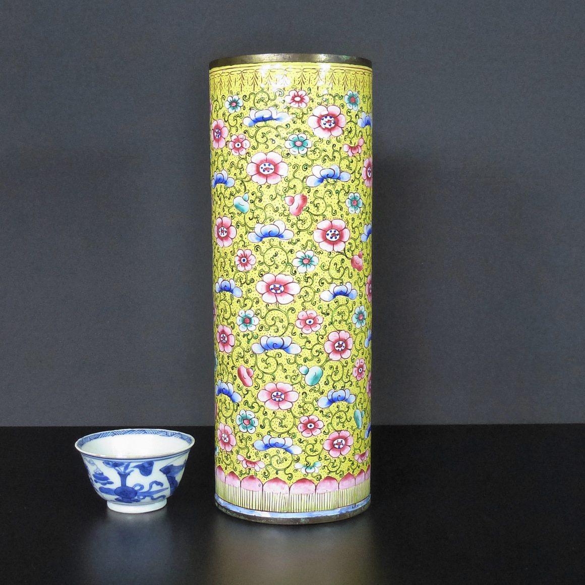 19th C. Chinese Yellow Enamel Cylinder Vase
