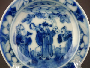 Chinese Pair High Feeted 19th C. Miniature Dishes - Fu, Lu, Shou
