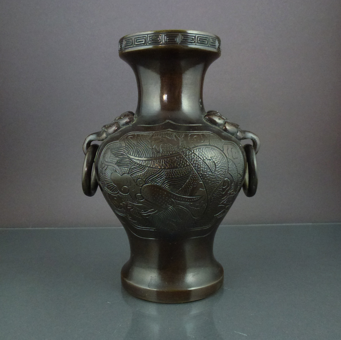 Chinese Guangxu Period Bronze Vase – 2 Dragons