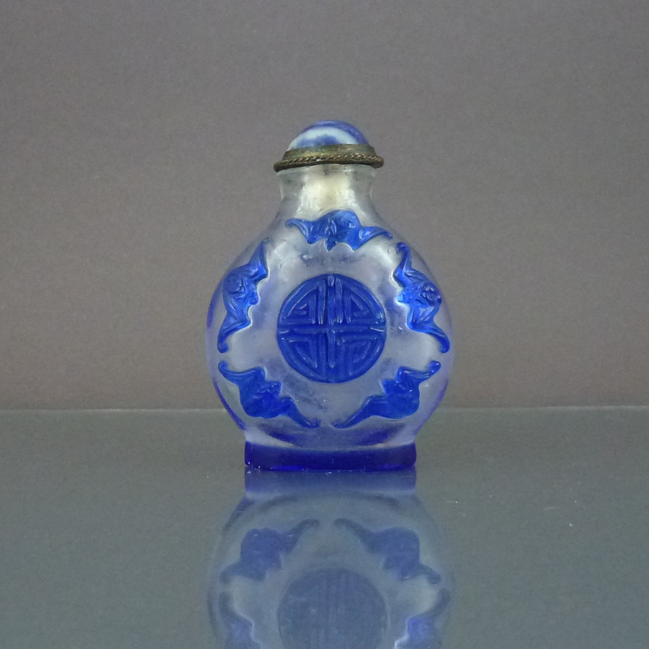 Chinese 19th C. Beijing Overlay Glass Snuff Bottle – Bats