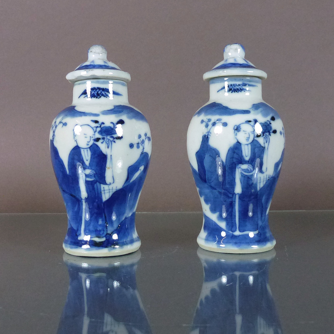 Pair 19th C. Chinese Small Porcelain Vases - Boys
